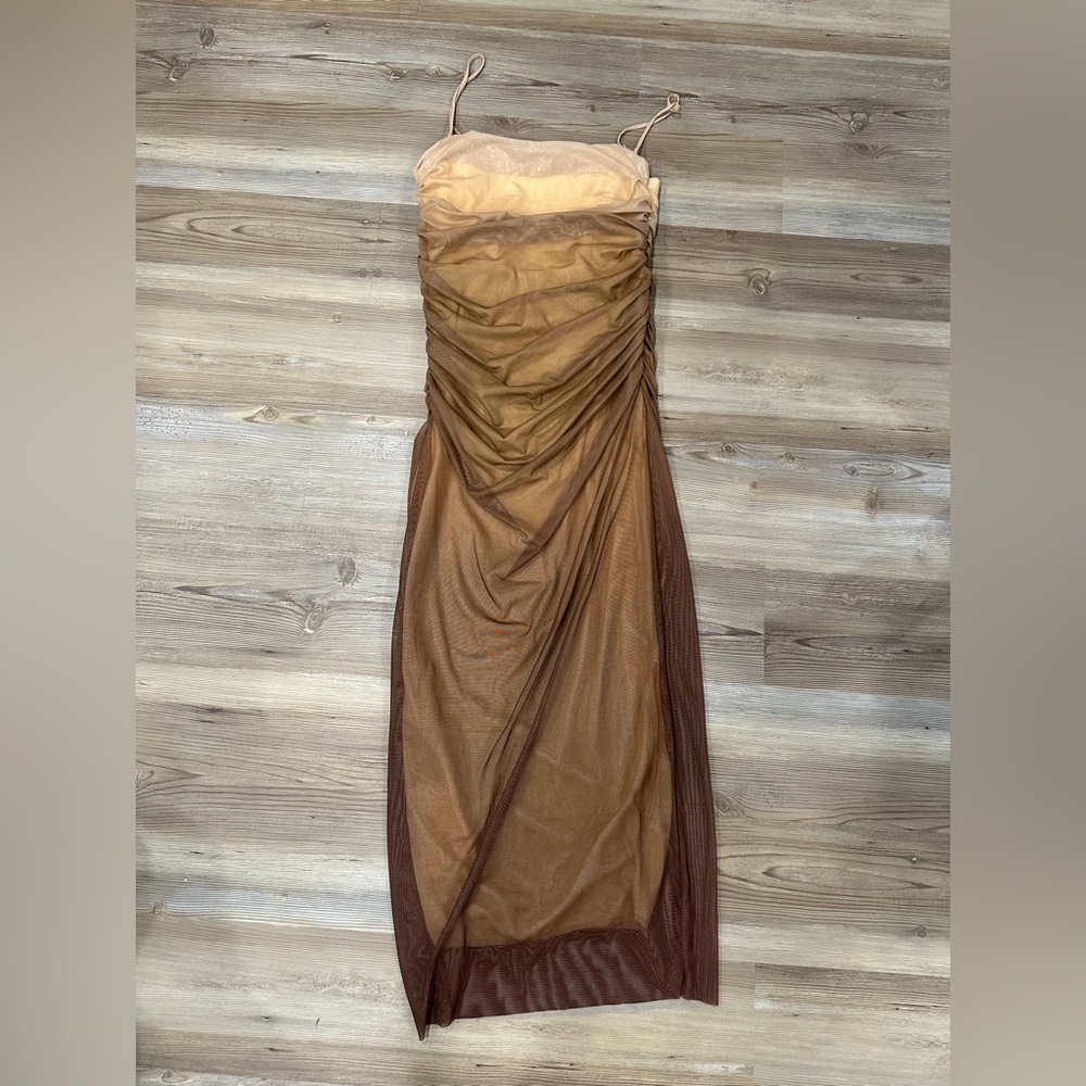 NWT Commense Cappuccino Ombre Mesh Zippered Long Dress women’s Small - Picture 2 of 6